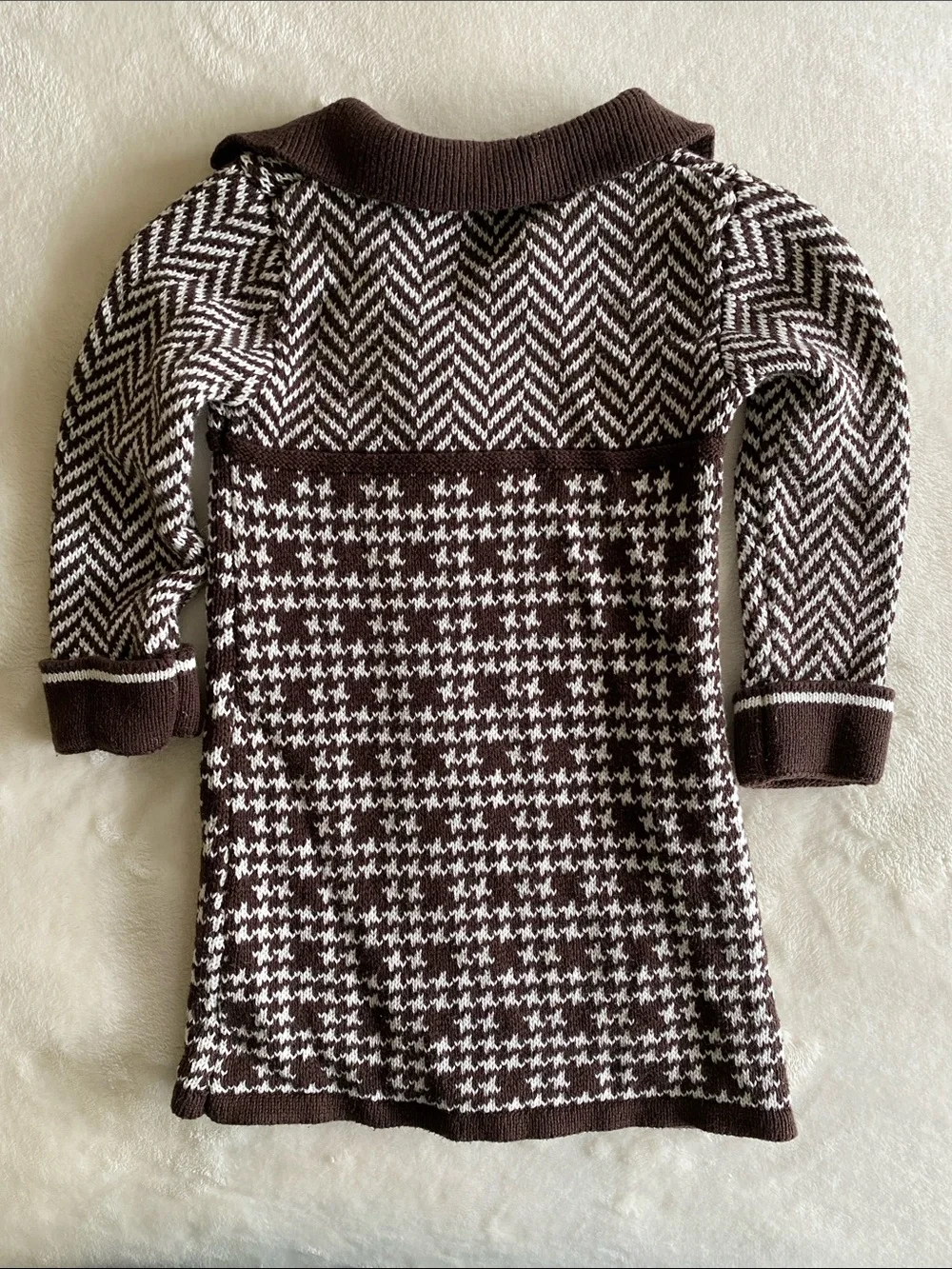 Bates Brown & Cream Patterned Collared Knit Cardigan